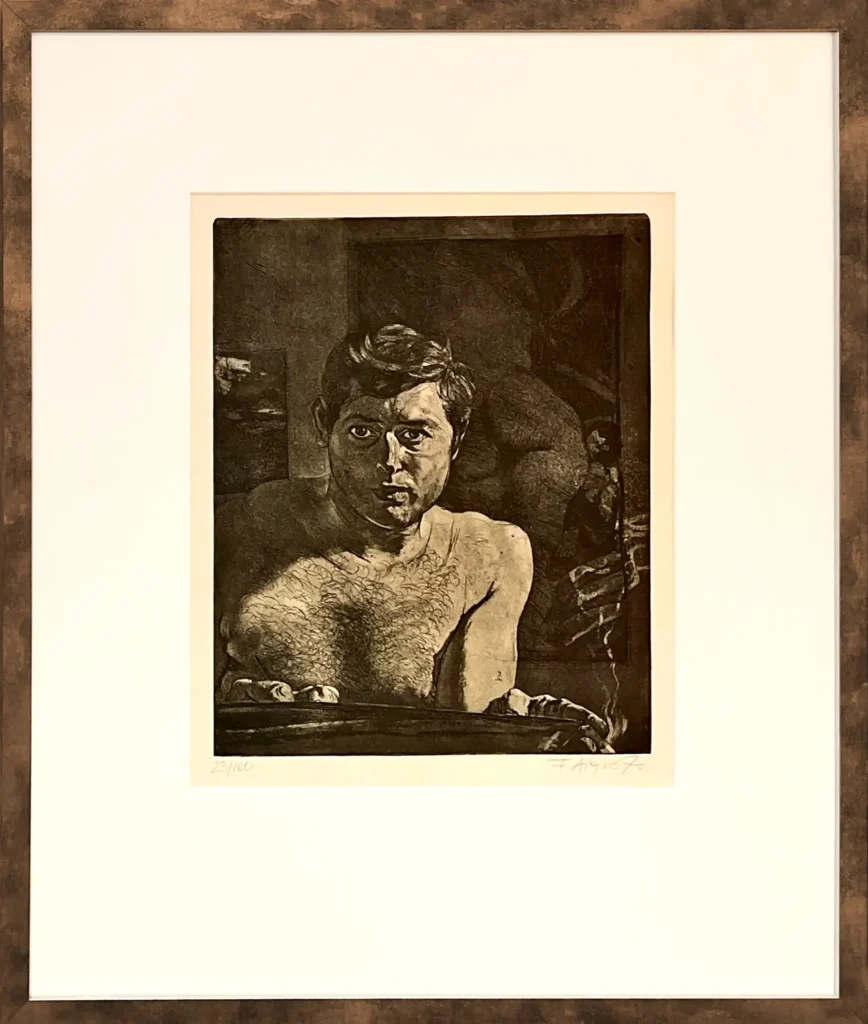 „Nacktes Selbstportrait mit Frauenakt im Hintergrund“, 1970 von Fritz Aigner aus der Kunstsammlung Arnoldina im Schmankerlwirt Vorderweißenbach