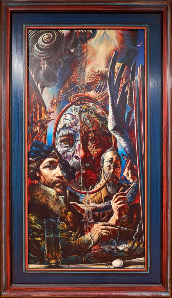„Rembrandt im Spiegel“, 1979 von Fritz Aigner aus der Kunstsammlung Arnoldina im Schmankerlwirt Vorderweißenbach