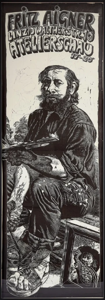„Atelierschau“, 1980 von Fritz Aigner aus der Kunstsammlung Arnoldina im Schmankerlwirt Vorderweißenbach