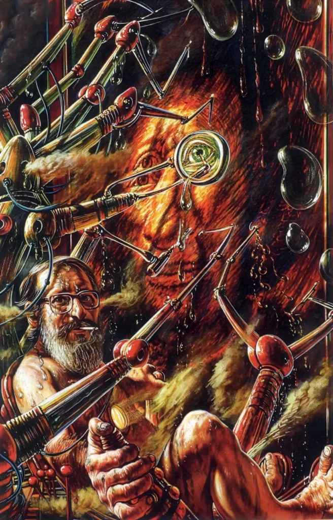„Die Malmaschine“, 1986 von Fritz Aigner aus der Kunstsammlung Arnoldina im Schmankerlwirt Vorderweißenbach