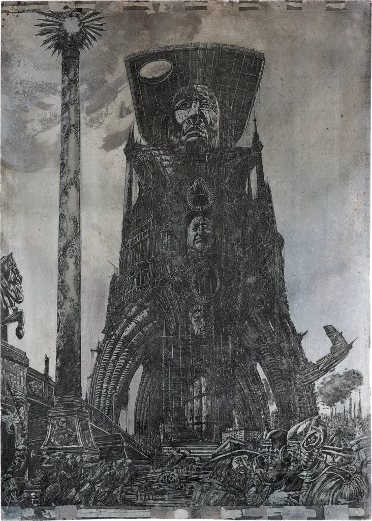„Der Linzer Turm“, 1989 von Friz Aigner aus der Kunstsammlung Arnoldina im Schmankerlwirt Vorderweißenbach