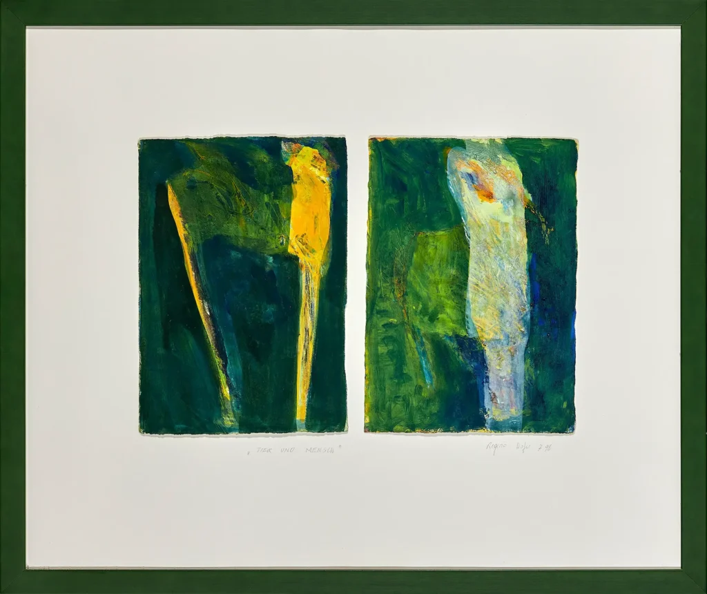 „Tier und Mensch“, 1998 von Regina Hofer aus der Kunstsammlung Arnoldina im Schmankerlwirt Vorderweißenbach